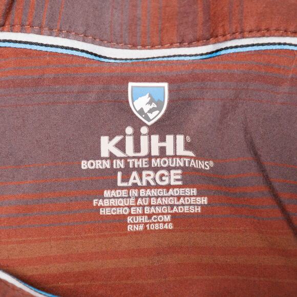Kuhl Intriguer Red Burgundy Gray Stripe Button Down Short Sleeve Shirt Mens L - Picture 3 of 15